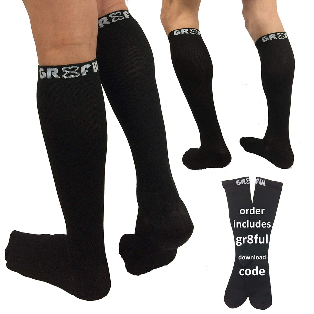 [Australia] - gr8ful® Compression Socks for Men & Women | Fab for Running, Calf Injury, Shin Splints, Achilles Tendonitis, Travel & Pregnancy | 1 Pair | Reduce Swelling + Pain, Aid Recovery. Black, 15-20mmhg, S/M S/M (Pack of 1) 