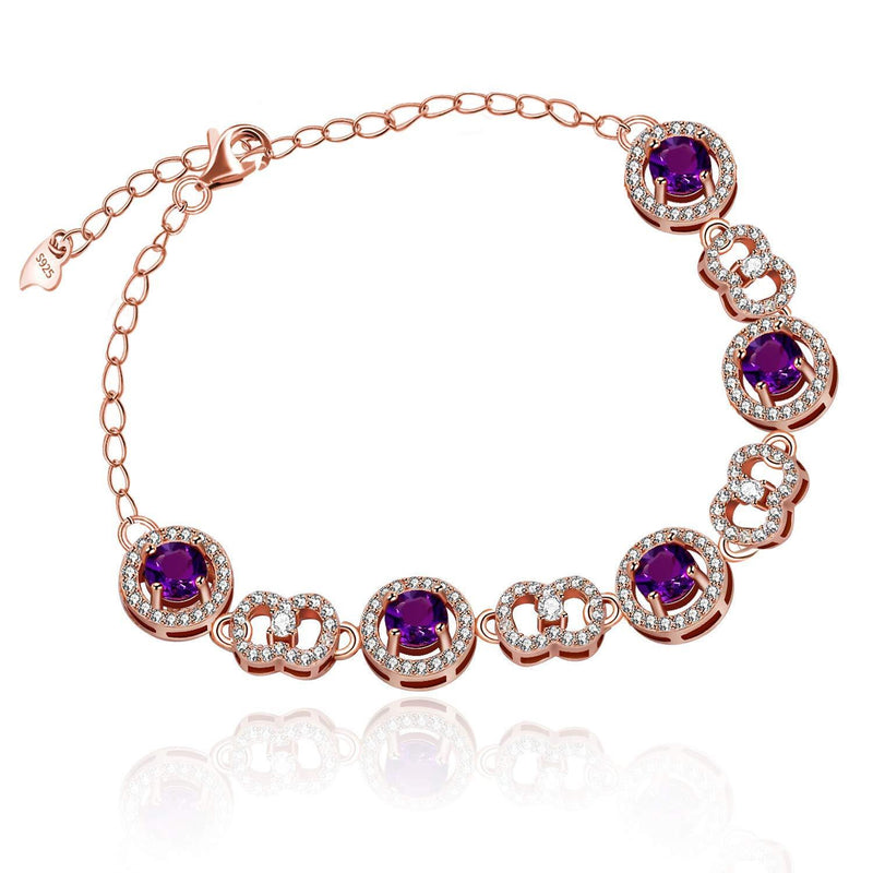 [Australia] - Uloveido 925 Sterling Silver Garnet Amethyst Bracelet for Girls Rose Gold Plated Red Purple Gemstone Bracelet for Women Mom Anniversary Birthday Gift Amethyst Bracelet-1 