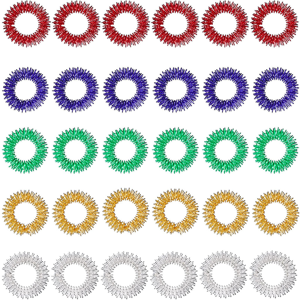 [Australia] - 30 Pieces Acupressure Rings, Spiky Sensory Finger Rings Set for Teens, Adults, Silent Stress Reducer and Massager 