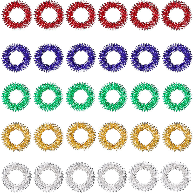 [Australia] - 30 Pieces Acupressure Rings, Spiky Sensory Finger Rings Set for Teens, Adults, Silent Stress Reducer and Massager 