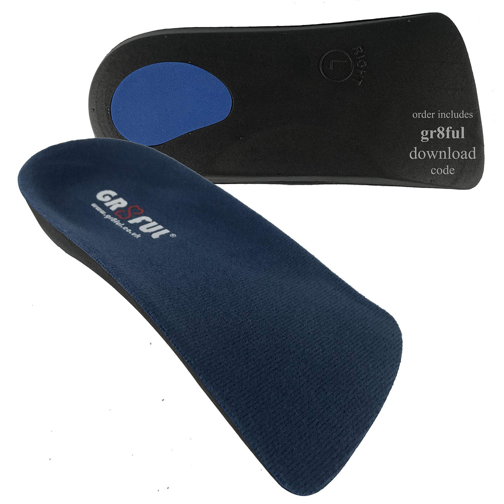 [Australia] - gr8ful® Orthotic Insoles for Plantar Fasciitis / Achilles Tendonitis | 1 pair | 3/4 length | Arch Support for Over Pronation & Flat Feet - Reduce Heel, Knee and Back Pain | Men Women kids Running XS XS (1 Pair) 