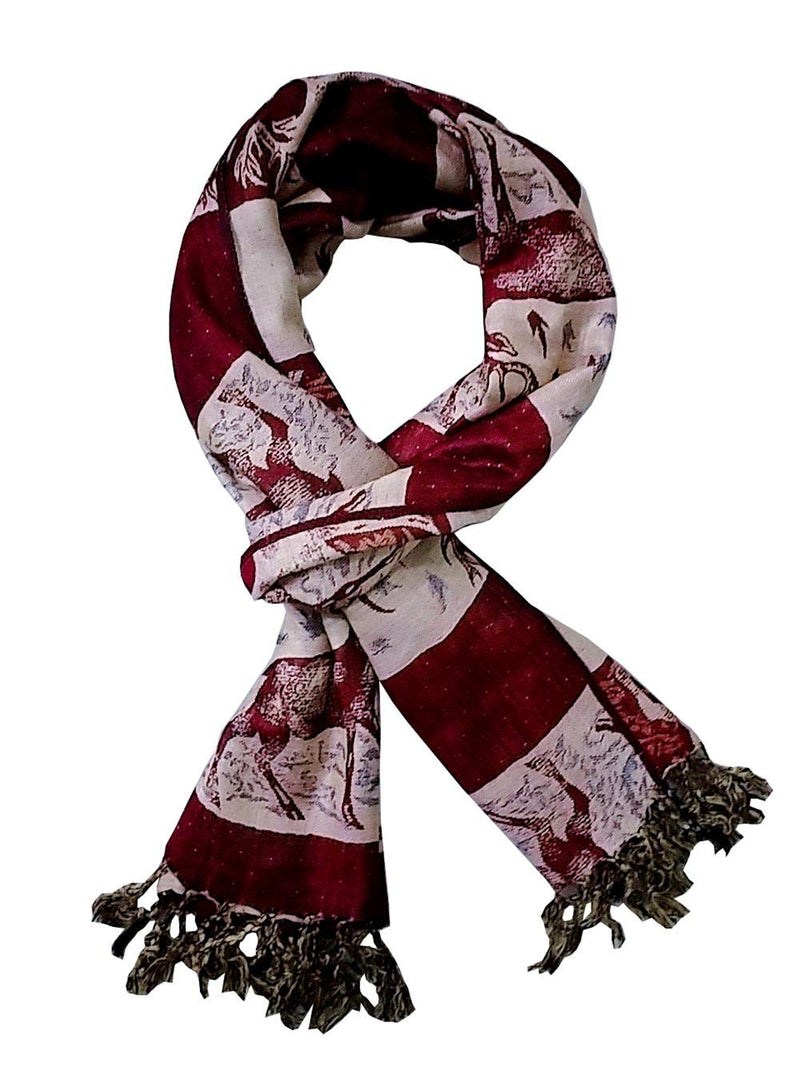 [Australia] - Purpledip Woolen Stole 'Deer Trails': Jamavar Style Faux Pashmina Shawl (20019) 