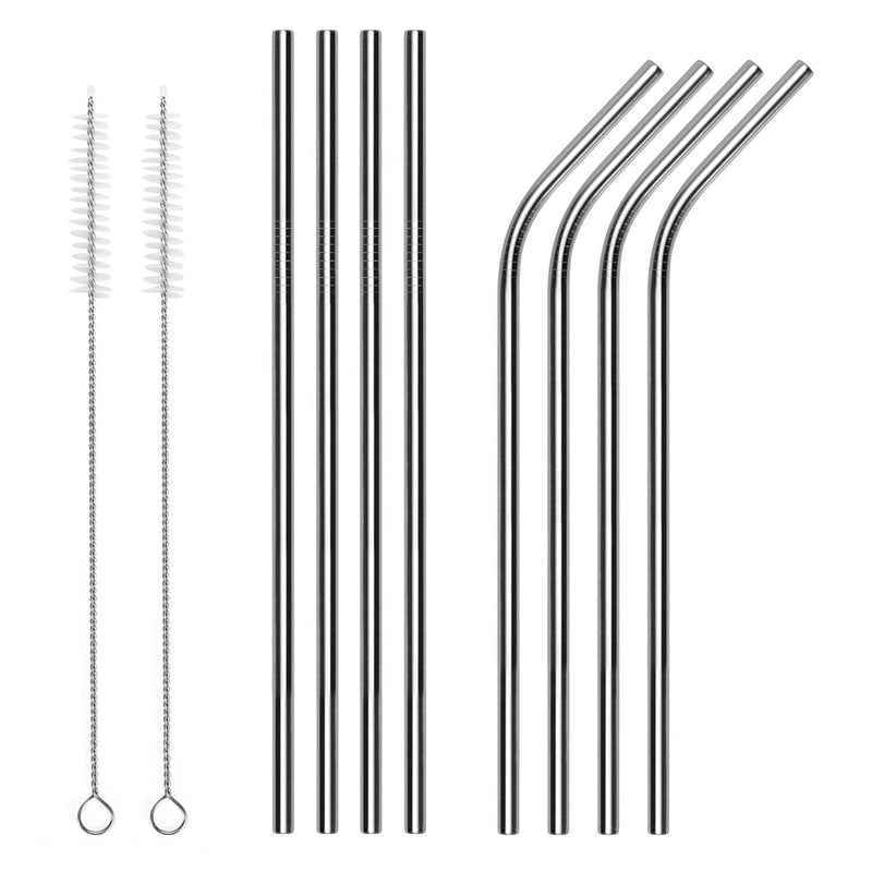 [Australia] - Vinsani 8.5" Silver Stainless Steel Drinking Straws, Reusable Metal Drinking Straws Set of 8 with 2 Cleaning Brush for Smoothie, Milkshake, Cocktail and Hot Drinks 
