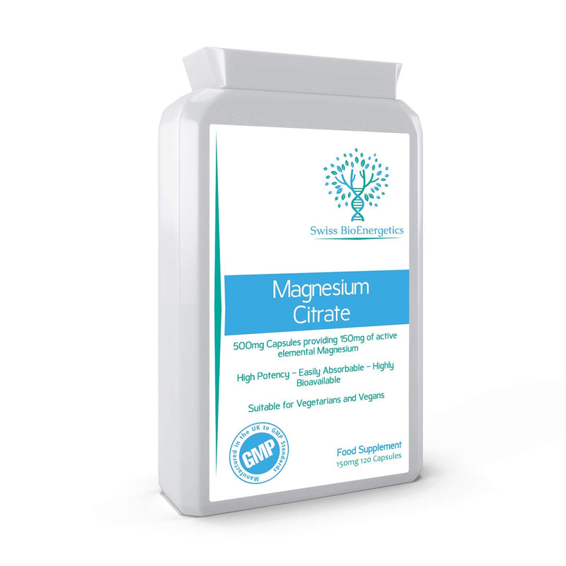 [Australia] - Magnesium Citrate 500mg 120 Capsules - Providing 150mg of Active Elemental Magnesium - High Potency - Easily Absorbable - Highly Bioavailable - UK Manufactured 