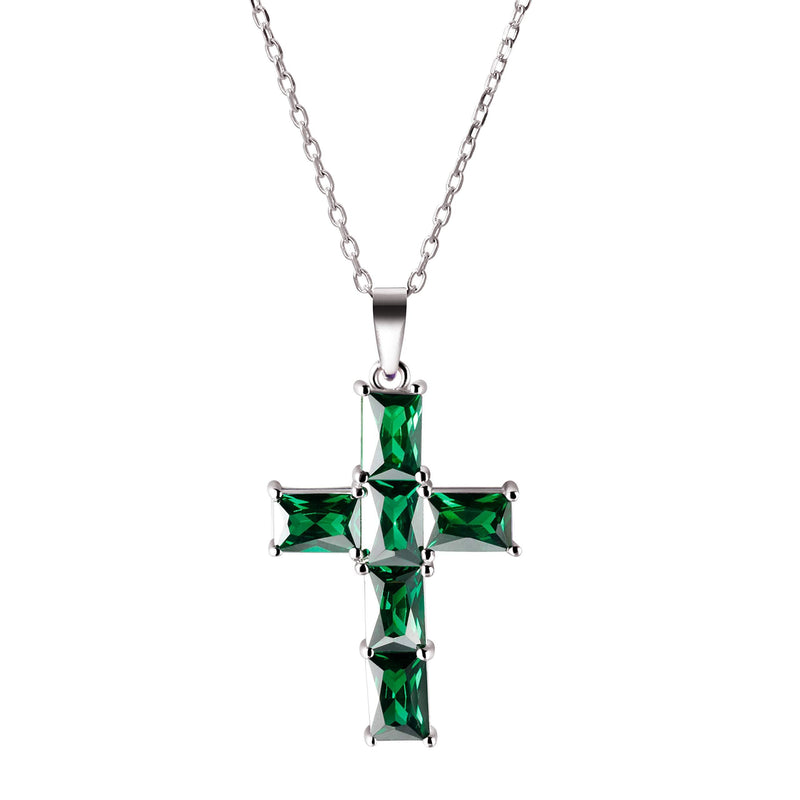 [Australia] - Franki Baker Emerald Green CZ & Sterling Silver Cross Pendant Necklace. Length: 50+5cm Extension 