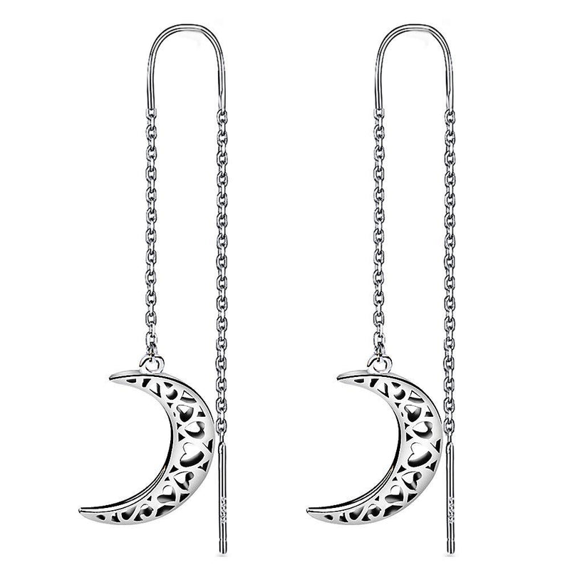 [Australia] - Meyiert 925 Sterling Silver Crescent Moon Twilight Style Needle Drop Threader Pull Through Earrings for Womens White 