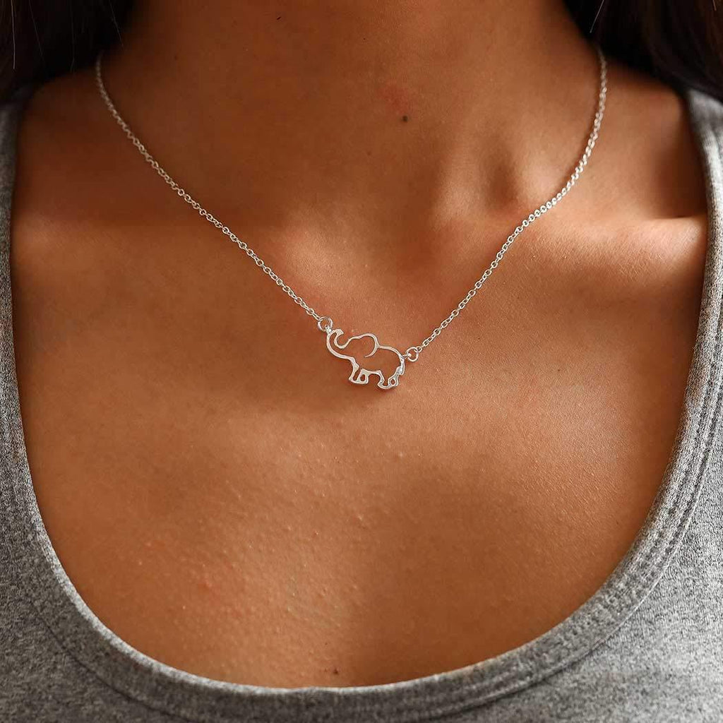 [Australia] - Simsly Fashion Elephant Pendant Necklace for Women or Girls Simple Necklace Gold or Silver Jewelry for Great Gift (Silver) 