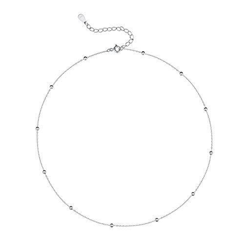 [Australia] - Minimalist Ball Choker S925 Sterling Silver Necklace for Women Teen Girls Satellite Beaded Chain Layering Simple Chokers Adjustable 