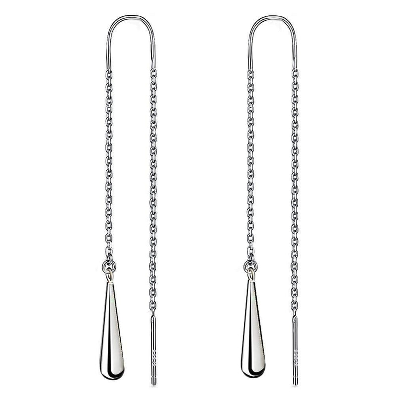 [Australia] - Meyiert 925 Sterling Silver Teardrop Drop Needle Drop Threader Pull Through Earrings for Womens White 