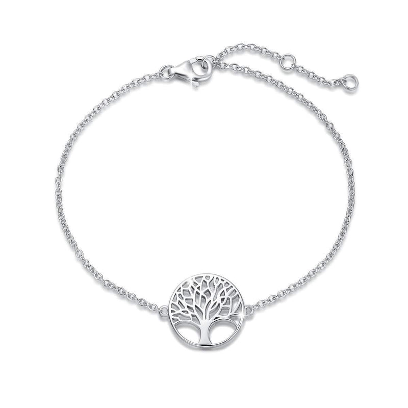[Australia] - Tree of Life Bracelet Solid 925 Sterling Silver White/Yellow Gold Plated Minimalist Love Family Tree Charm Jewellery for Women Girls Teenagers - Chain Length: 6 + 1.2 Inch White Gold Plated 