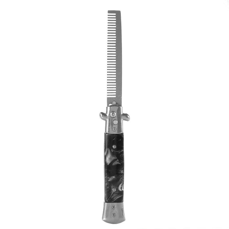 [Australia] - Switchblade Comb,Oil Hair Comb Metal Spring Jump Brush Pocket Oil Hair Comb with Wide and Fine Teeth For Beard, Mustache, Head Black Pearl Handle(Black) 