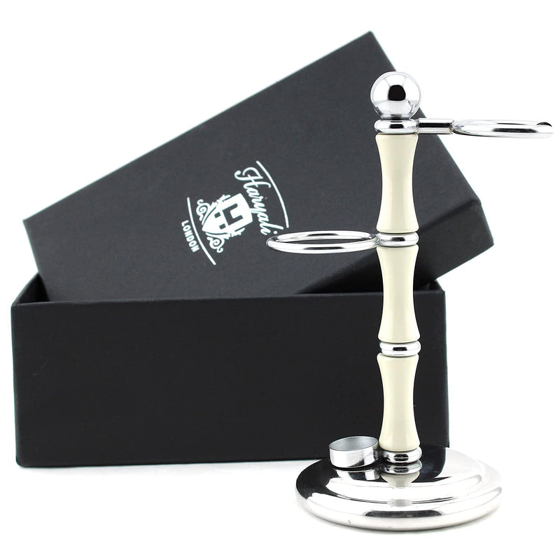 [Australia] - Haryali London Sustainable 2 in 1 Shaving Brush & Razor Stand Holder, Non-Rustic, Stainless Steel, Zero Waste, Ivory Resin Finish, 1 g 
