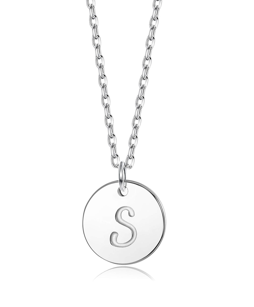 [Australia] - Sllaiss Initial Necklace 925 Sterling Silver Round Disc Engraved Letter Pendant Necklace Personalized Alphabet Charm Pendant Necklace for Women S 