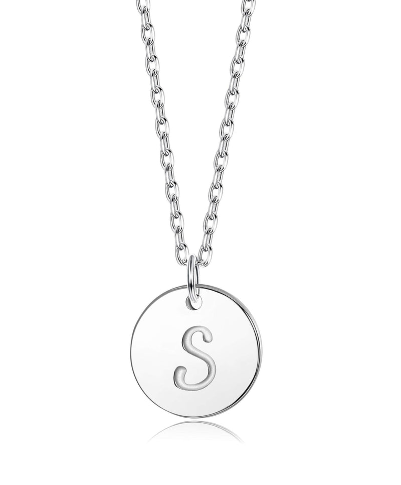 [Australia] - Sllaiss Initial Necklace 925 Sterling Silver Round Disc Engraved Letter Pendant Necklace Personalized Alphabet Charm Pendant Necklace for Women S 