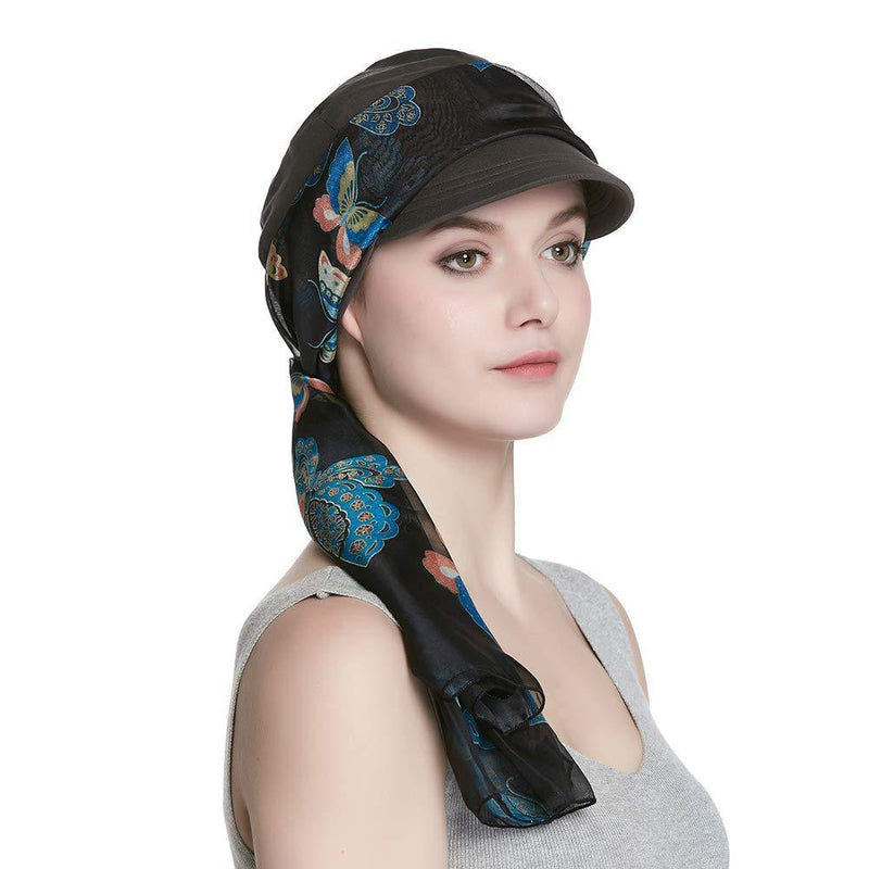 [Australia] - Alnorm Breathable Bamboo Fiber Lined Newsboy Hat and Scarf Set for Women Gray Butterflies 