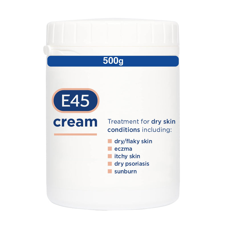 [Australia] - E45 Moisturiser Cream, Body, Face And Hand Cream For Dry, Flaky Skin, Suitable For Eczema, Dry Psoriasis, Sunburn, 500g Moisturiser Tub 