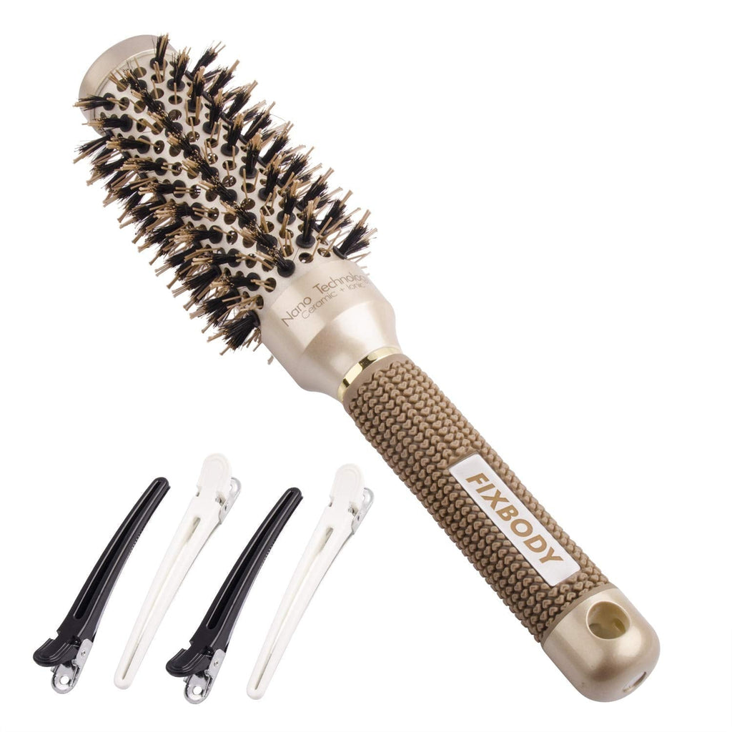 [Australia] - FIXBODY Round Barrel Nano Thermal Ceramic Coating & Ionic Tech Hair Brush with Boar Bristles, for Hair Blow Drying, Styling, Curling, Straightening(2.5 Inch, Barrel 1.25 Inch, Gold) 2.5 Inch (Pack of 1) 