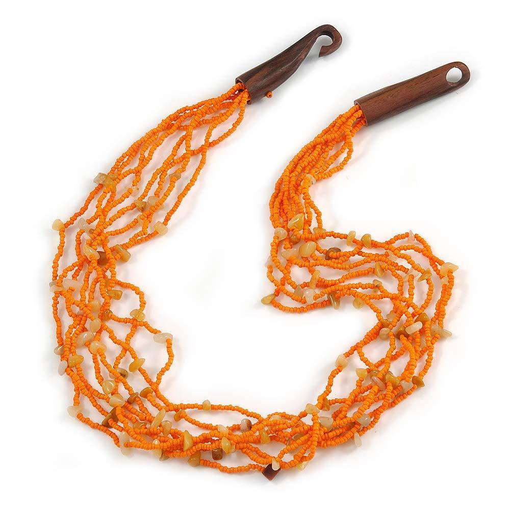 [Australia] - Avalaya Ethnic Multistrand Orange Glass Bead, Semiprecious Stone Necklace with Wood Hook Closure - 60cm L 