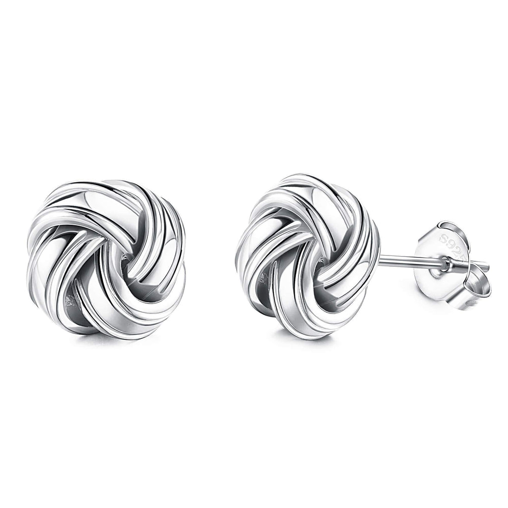 [Australia] - Sllaiss 925 Sterling Silver Love Knot Stud Earrings for Women 10mm Twist Solid Knot Earrings Hypoallergenic A：silver Tone 