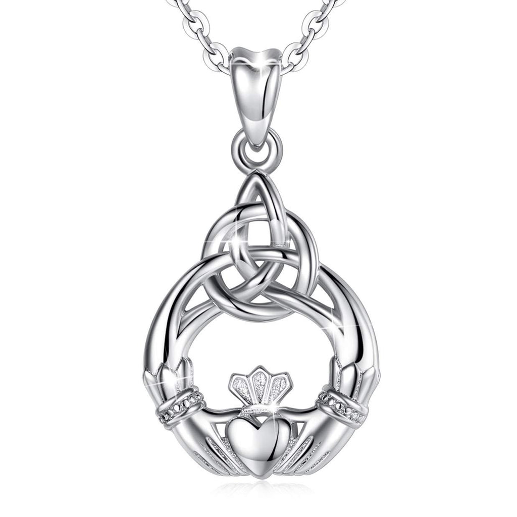 [Australia] - Silver Necklaces for Women AEONSLOVE Sterling Silver Claddagh Celtic Knot Hamsa Hand Evil Eye Brilliant Blue You are My Only Love Lucky Pendant Necklace Jewellery Gifts for Mum Wife Girls Mothers day Claddagh Necklace 