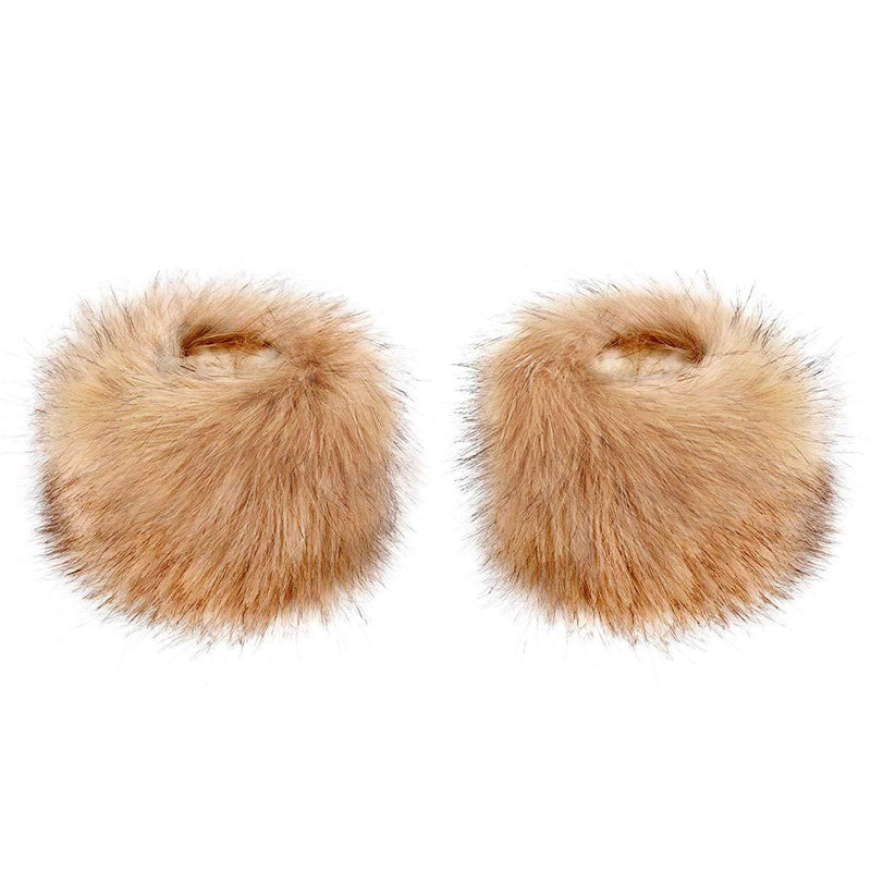 [Australia] - Fur Wrist Warmers Women Soft Faux Fur Cuffs Wrist Band Ring Cuffs Warmer 