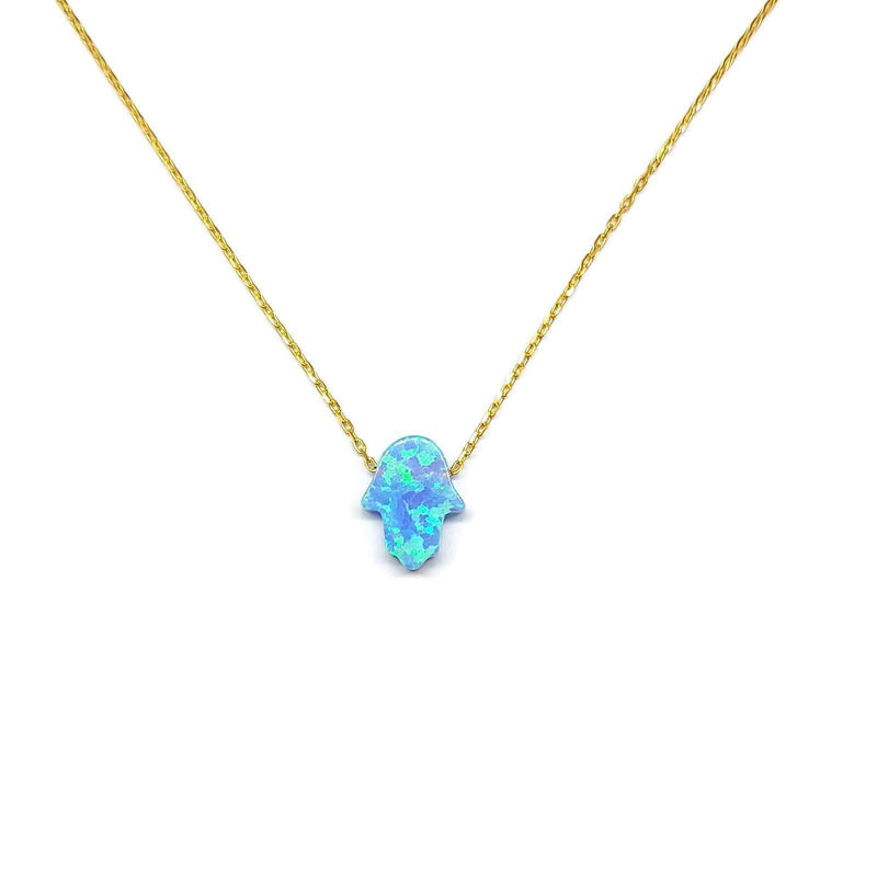 [Australia] - MYSTIC JEWELS by Dalia - Fatima Hand Pendant Necklace 925 Sterling Silver Synthetic Opal Length 40 cm + 5 cm Adjustable Gold Plated 