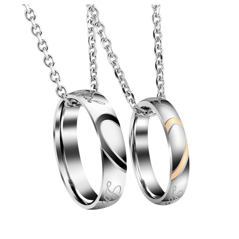 [Australia] - Jovivi 2pc Men Women Personalised Couples Rings Engarved Custom Stainless Steel Heart Matching Couples Rings Pendant Necklaces for him and her Sets Wedding Valentines Gifts Non-engraving 