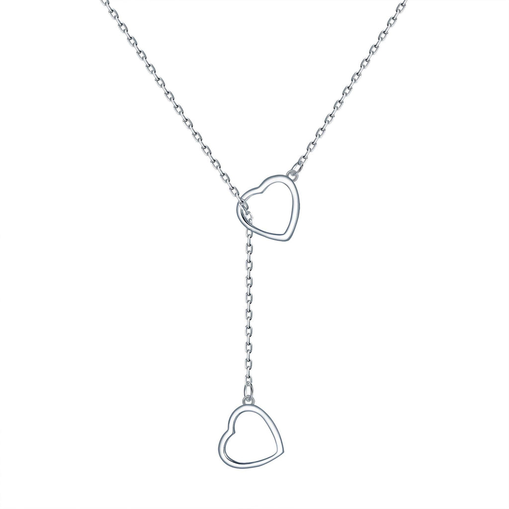 [Australia] - FANZE Women's 925 Sterling Silver Double Love Heart Necklace Y Style Pendant Necklace Gift For your friends With Chain 18" 