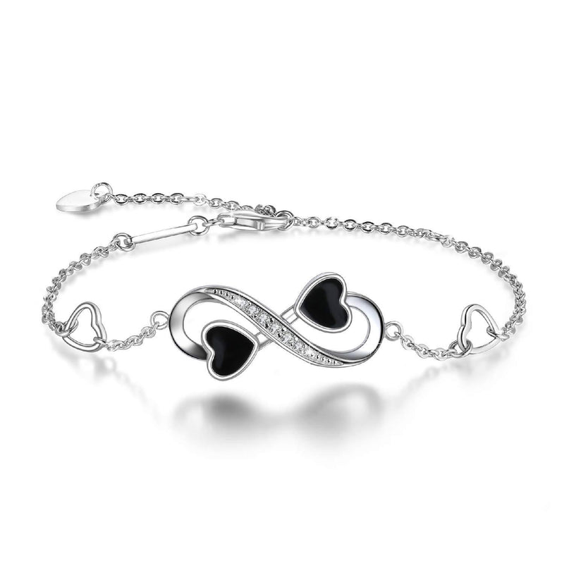 [Australia] - AMIGUO Women Infinity Love Heart Bracelet, 925 Sterling Silver Adjustable Charm Forever Bracelet for Women Girls White Gold Plated 925 Sterling Silver 
