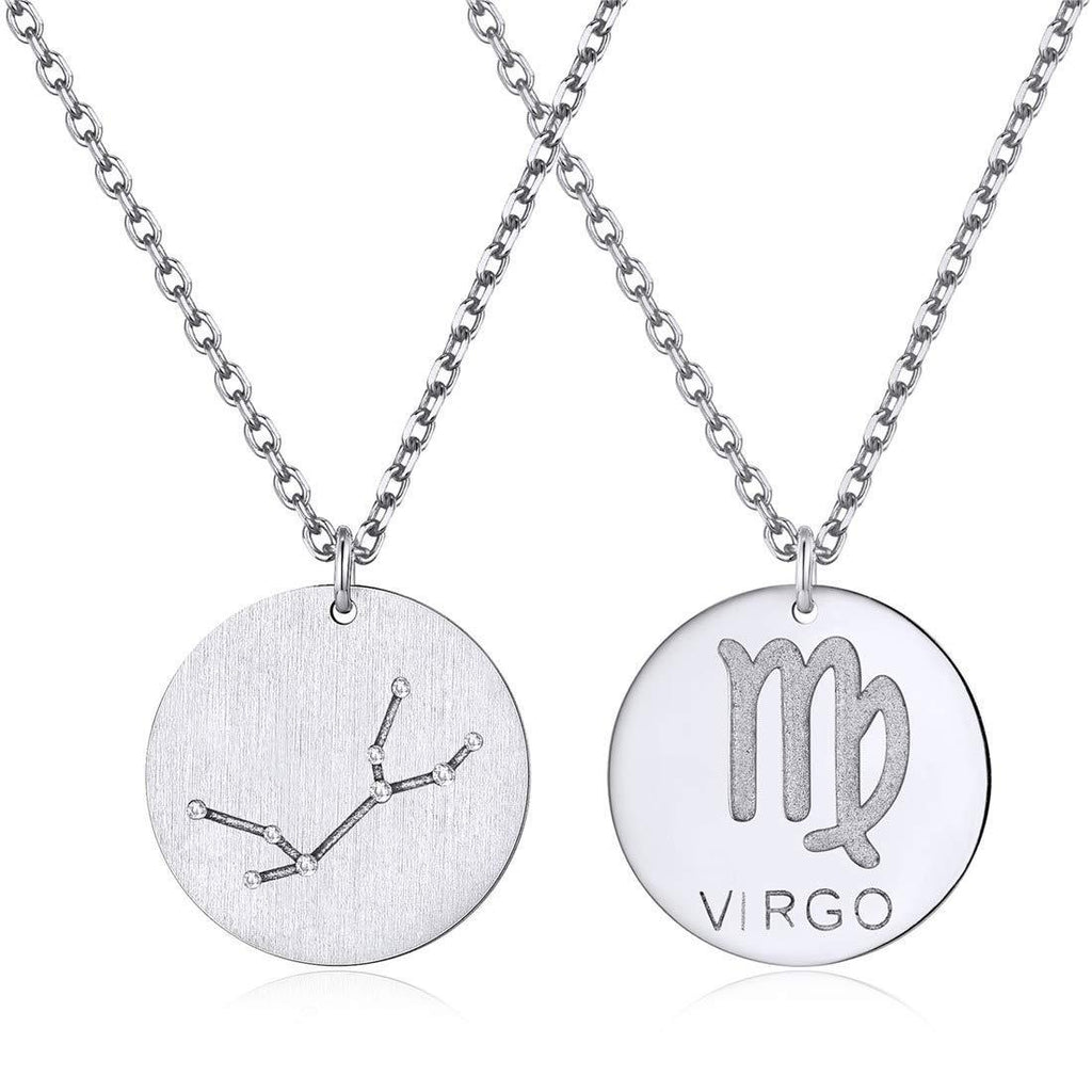 [Australia] - Zodiac Constellation Necklace for Women Perfect for Layering 925 Stering Silver/Gold Plated Round Disc Astrology Jewelry(Gift Wrapped) 08-virgo Sterling Silver 