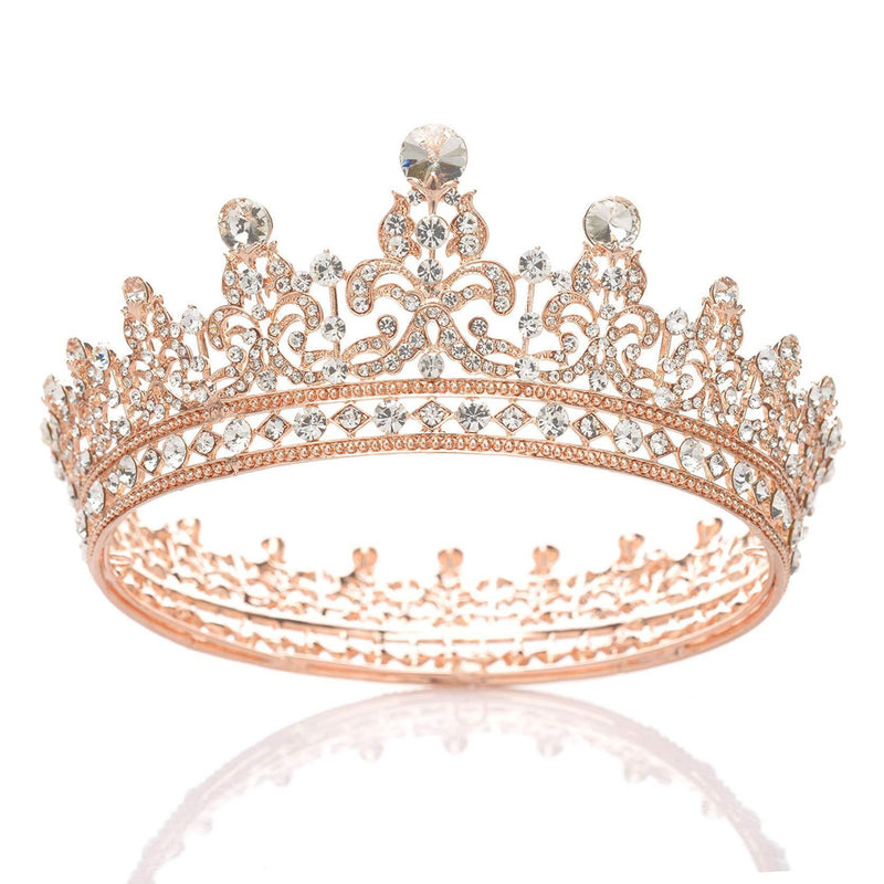 [Australia] - SWEETV Rhinestone Wedding Queen Crown for Women - Crystal Pageant Tiara Headband, Princess Crown Hair Accessories for Bride, Bridal Party Birthday Headpieces, Rose Gold 