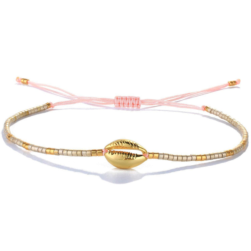 [Australia] - KELITCH Gold Shell Cowry Seed Beaded Bracelets Chic Beach Seashell Strand Bracelets for Girl (Champagne F) 