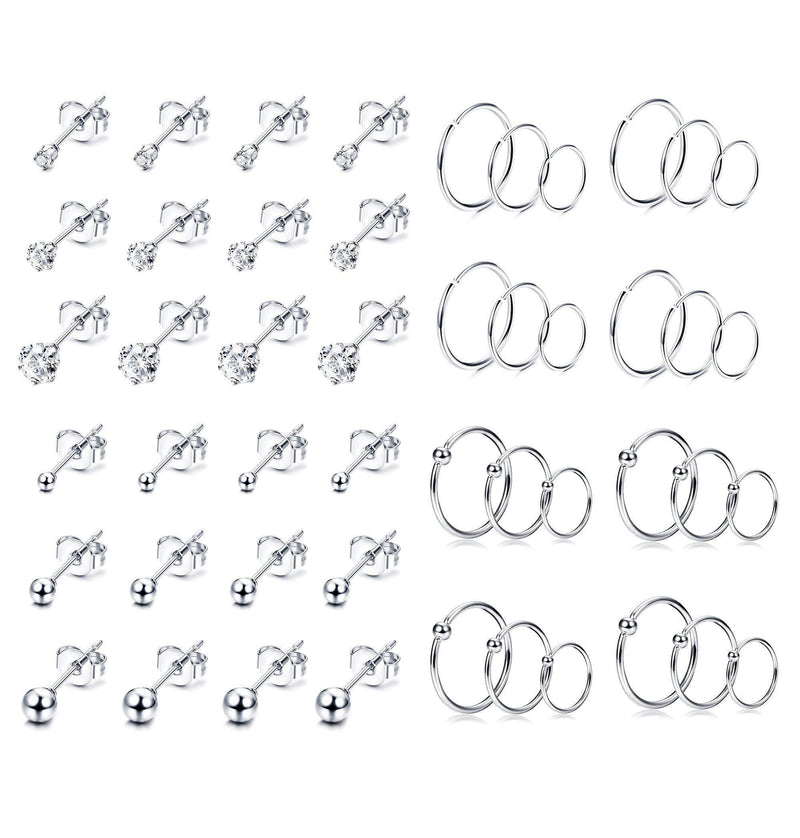 [Australia] - Milacolato Tiny Stainless Steel Stud Earrings For Mens Womens Small Endless Hoops Earrings Set CZ Ball Stud For Lip Tragus Cartilage Piercing Jewlry… 
