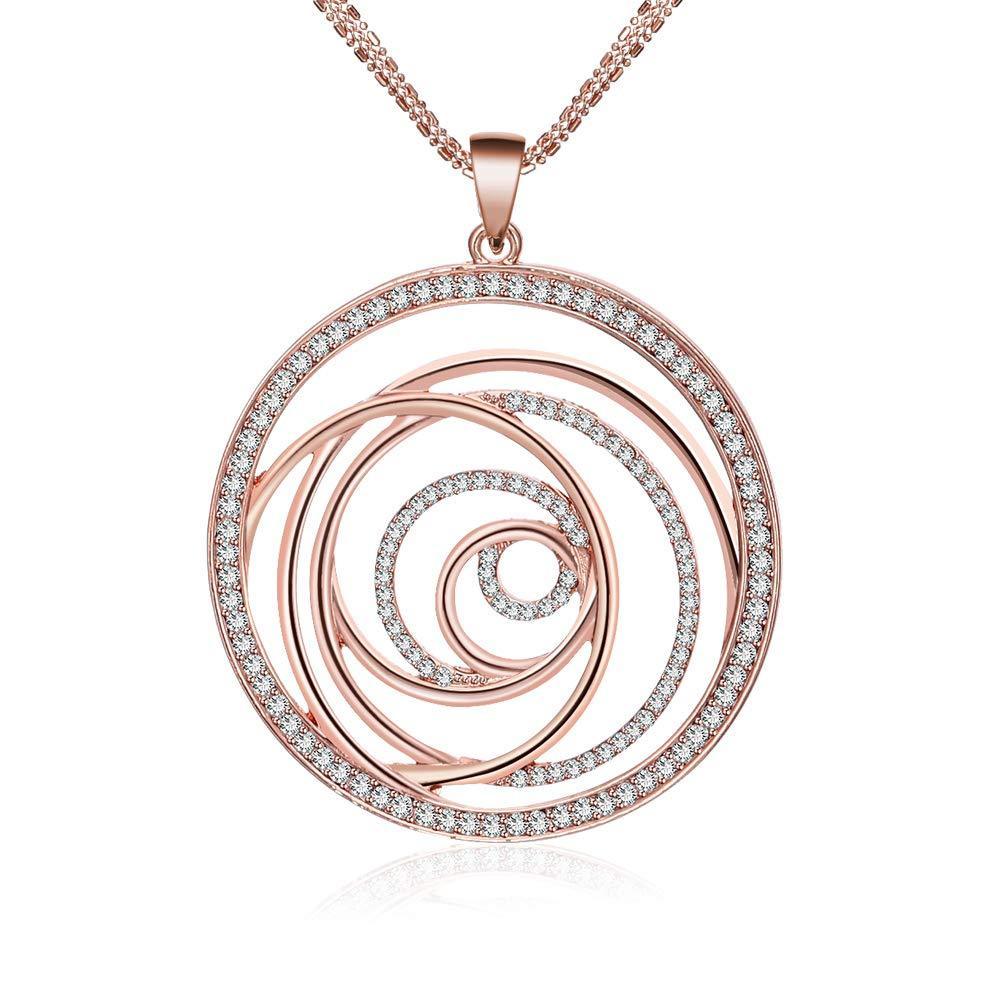 [Australia] - Ouran Women’s Long Necklaces,3 Layers Rose Gold and Silver Plated Chain Necklace with Crystal Geometric Pendant Necklace 