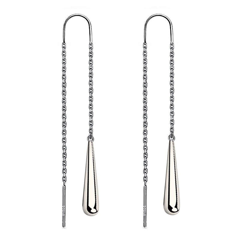 [Australia] - Meixao 925 Sterling Silver High Polished Needle Drop Threader Pull Through Earrings for Women White 