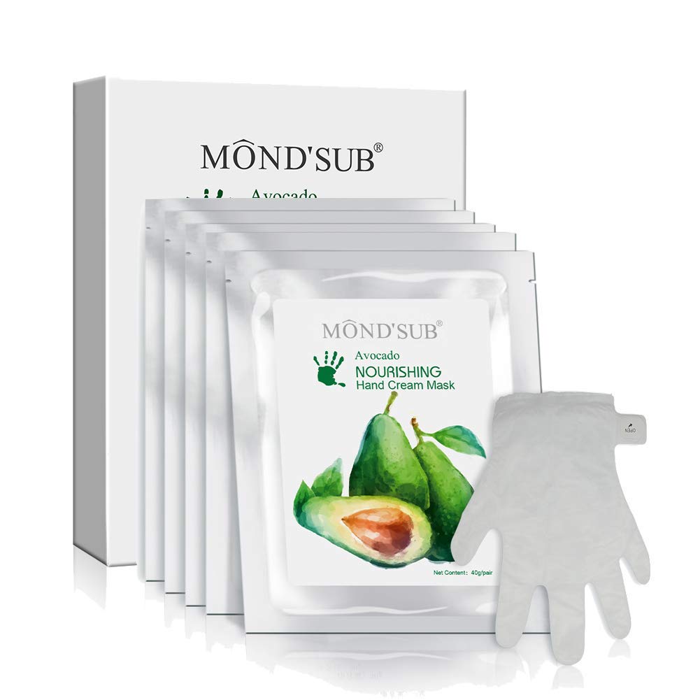 [Australia] - 5 Pairs MOND'SUB Avocado Moisturizing Hand Masks | Hydrating Gloves for Dry Hand and Dry Skin | Nourishing & Soothing & Whitening |Best Natural Skin Care Products Full With Natural Oil 