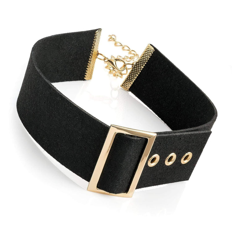 [Australia] - BLACK AND GOLD COLOUR BUCKLE DESIGN CHOKER NECKLACE 