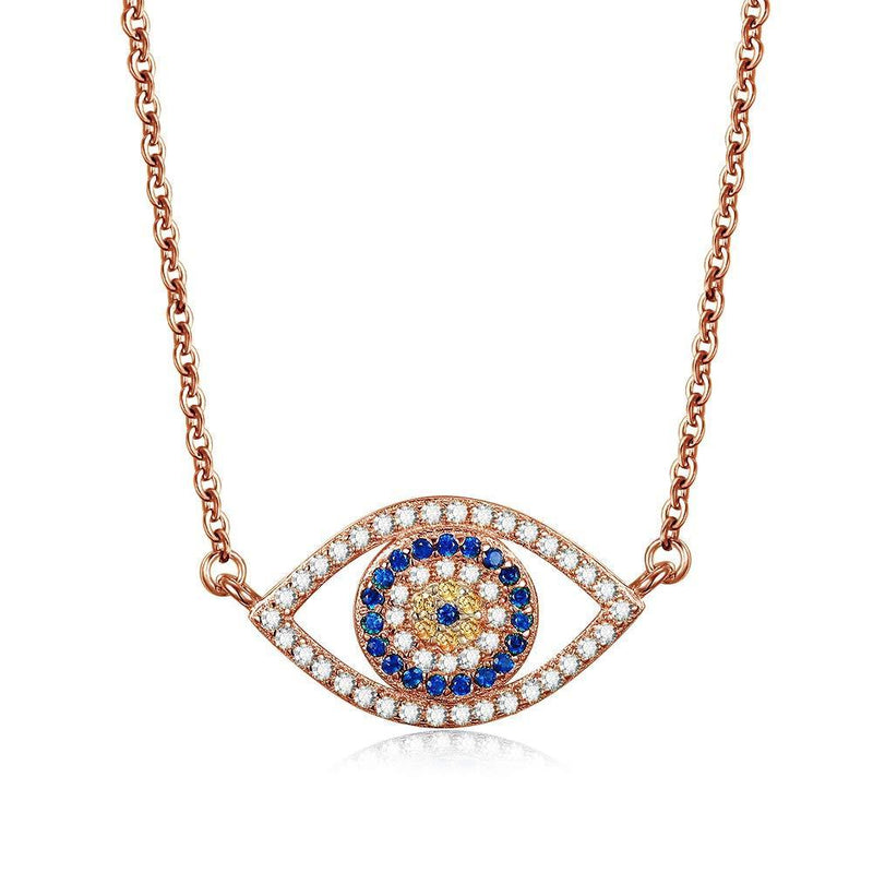 [Australia] - Blue Evil Eye Pendant Necklace Sterling Silver 925 in Rose Gold Adjustable Cable Chain 16"/17"/18" 