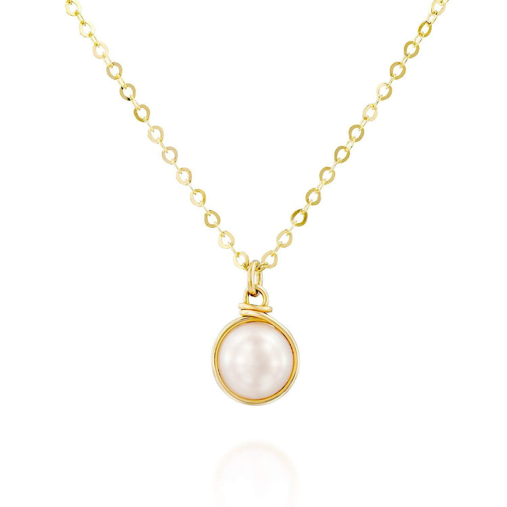 [Australia] - Hand Wrapped 8mm Cultured Pearl Pendant 14k Gold-Filled Bridal Necklace, 18" + 4" Extender 