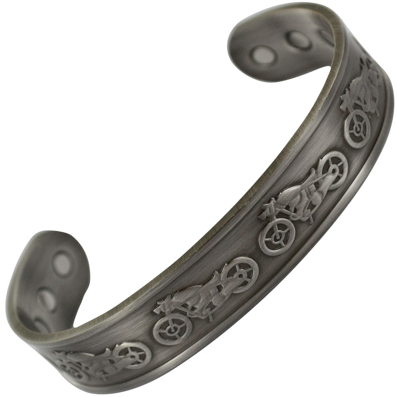 [Australia] - Pure Copper Magnetic Bracelet Mens Womens High Strength 6 Magnets Pewter Grey Motorbike Design Celtic Gift Pouch Included 