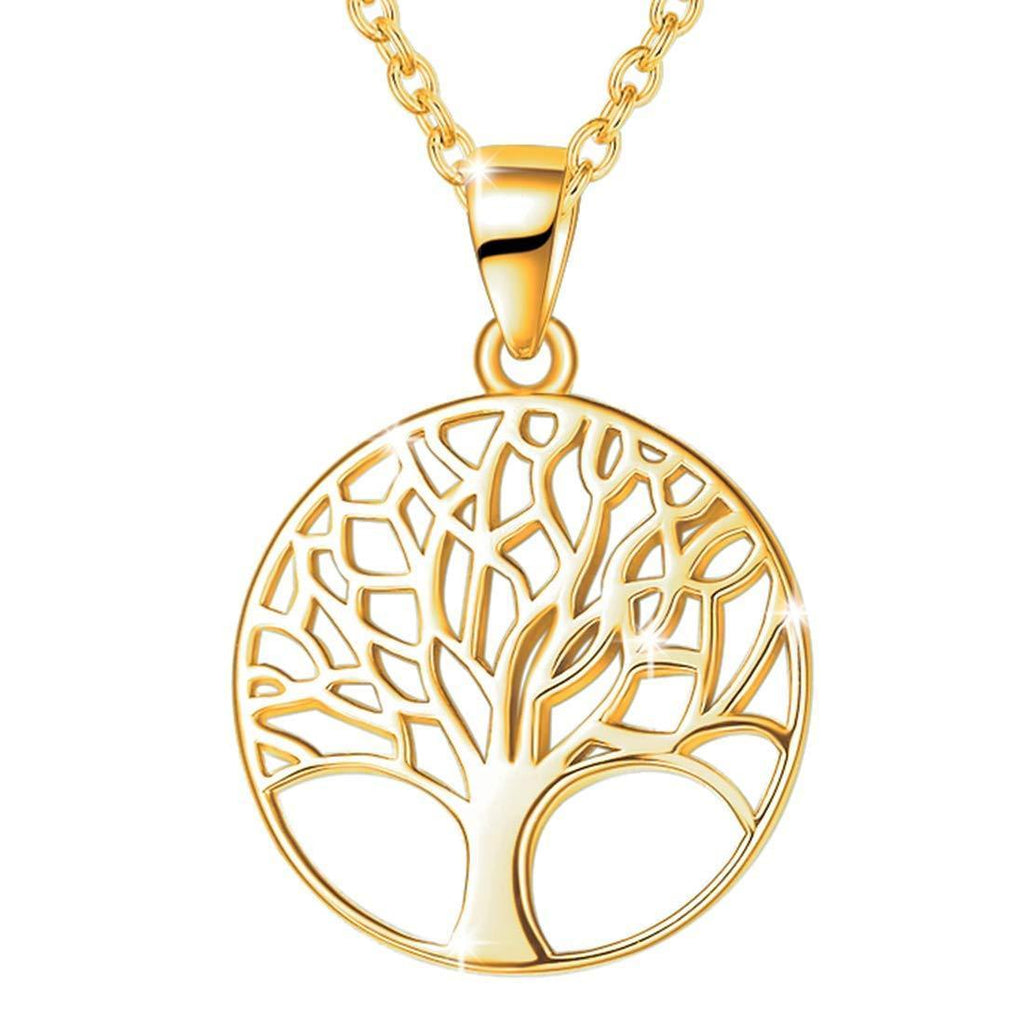 [Australia] - Tree of Life Necklace 925 Sterling Silver White/Yellow Gold Plated Round Family Tree Pendant Necklace Fine Jewellery Gift for Women Girls Chain Length: 16 + 2 Inch Yellow Gold Plated 