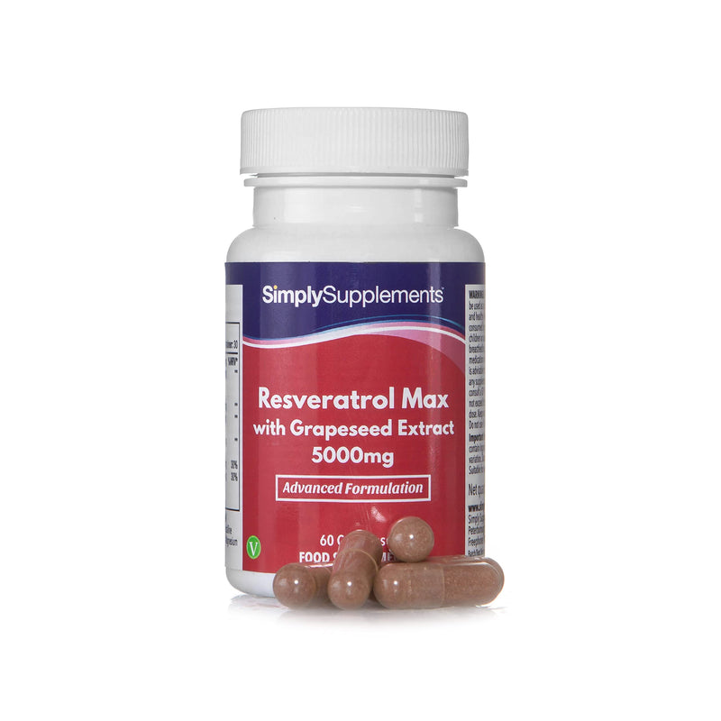 [Australia] - Resveratrol Capsules with Grapeseed Extract 5000mg | Vegan & Vegetarian Friendly | 60 Capsules = 1 Month Supply | Manufactured in The UK 