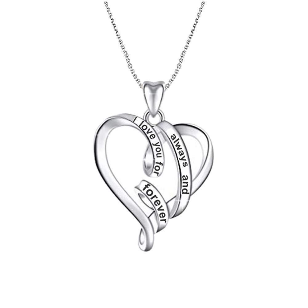 [Australia] - LeCalla Sterling Silver Jewelry I-Love-You Always-and-Forever Heart Pendant Necklace with Chain for Women 