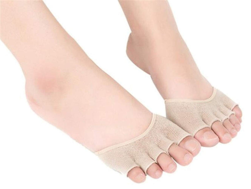 [Australia] - PEDIMEND Women Invisible Yoga Gym Non Slip Toe Socks | Yoga Half Grip Five Finger Socks | Foot Care Beige 