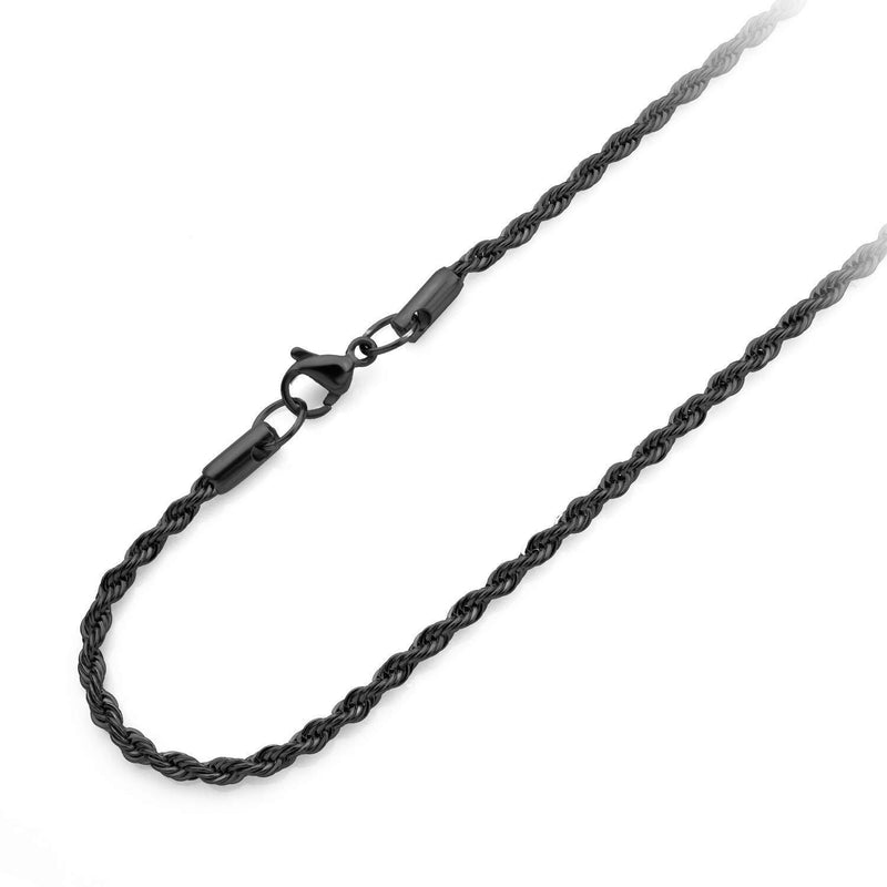 [Australia] - 555Jewelry Stainless Steel Hypoallergenic Twisted Singapore Rope Chain Necklace Black 20.0 Inches 