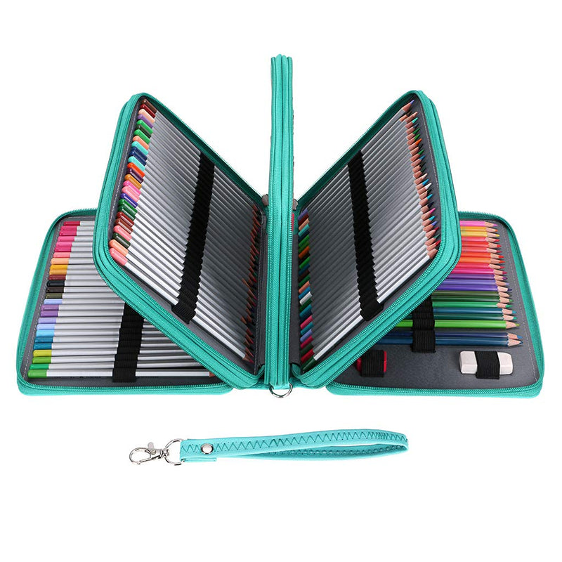 [Australia] - BTSKY PU Leather 200 Inserting Super Large Capacity Multi-Layer Students Colored Pencil Wrap Storage Case Bag Pouch Holder Stationery Organizer, Green(no Pencils) 