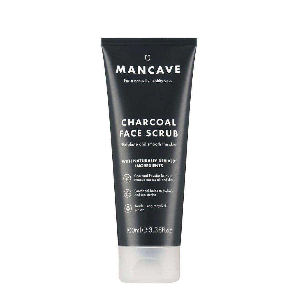 [Australia] - ManCave Charcoal Face Scrub 100ml for Men, Exfoliate & Smooth Oily Skin, Natural Formulation, Vegan Friendly, Tube made from Recycled Plastics 