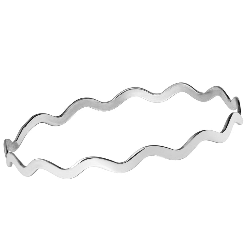 [Australia] - TreasureBay Plain Wavy Sterling Silver Bangle Bracelet for Women, 65mm Diameter 