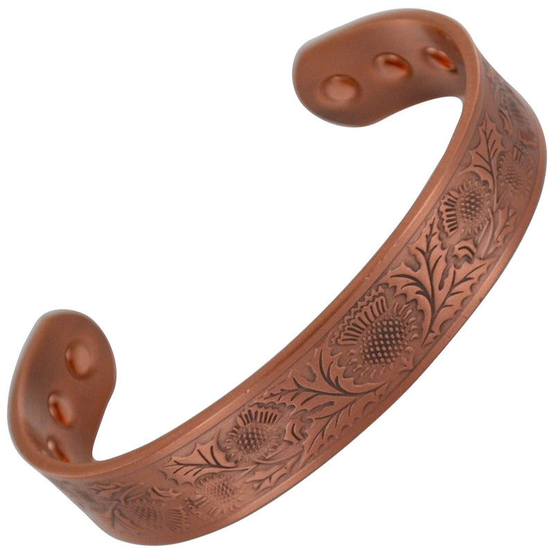 [Australia] - Pure Copper Magnetic Bracelet 6 Strong Magnets Bangle Mens Womens Chunky Celtic Leaf Design Gift Pouch Included 