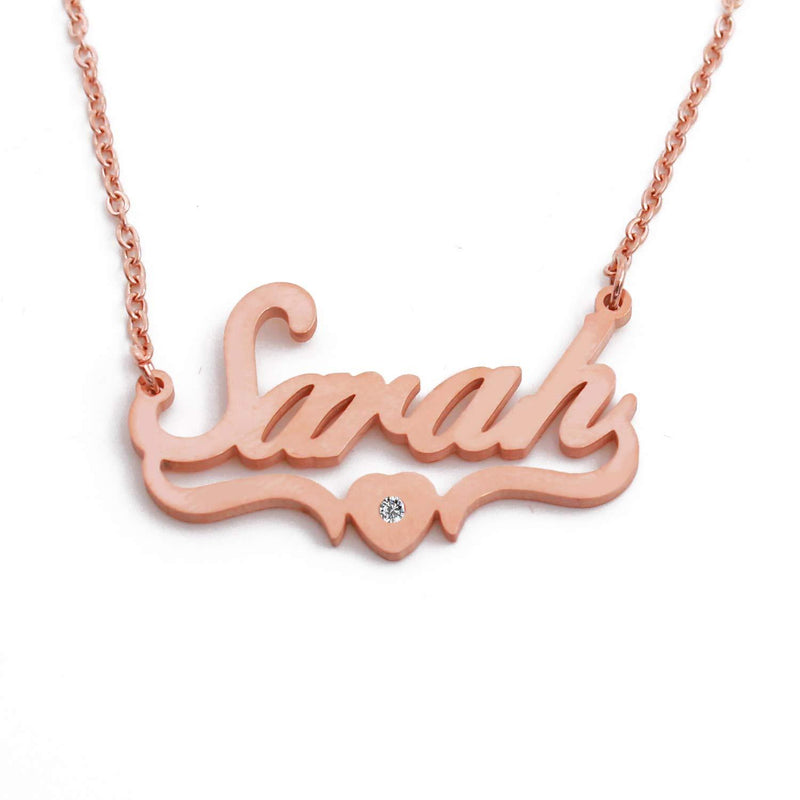 [Australia] - Kigu Sarah Name Necklace Personalised Heart Shaped Rose Gold Plated, Custom Dainty Name Pendants, Jewellery for Ladies, Girlfriend, Mother, Sister, Friends Inc Bag & Box 